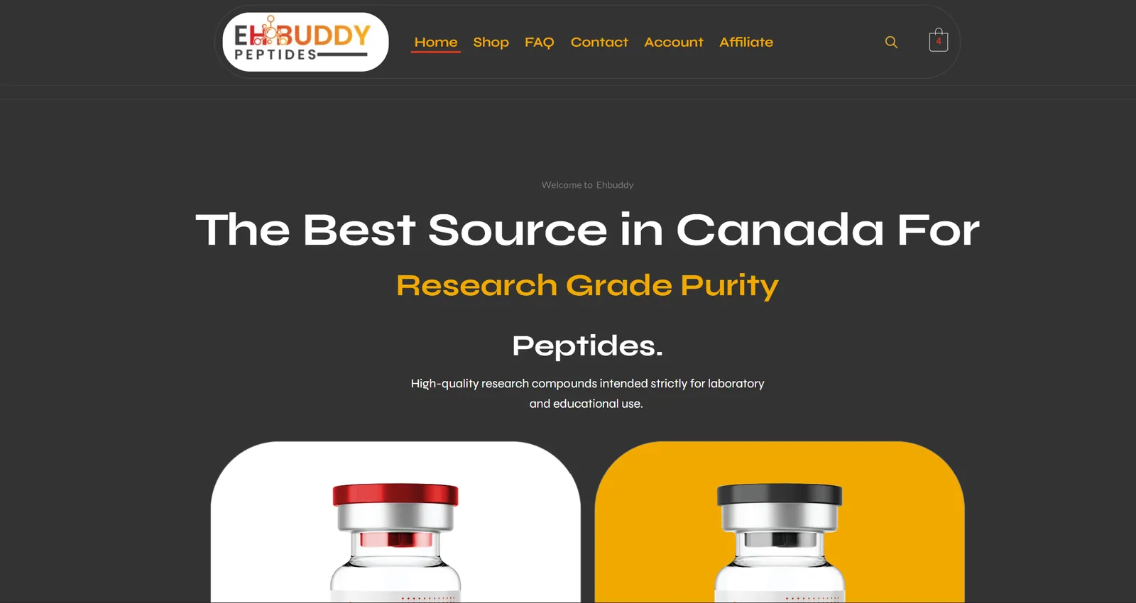 EHBuddy Peptides ecommerce website designed by Nerds Digital