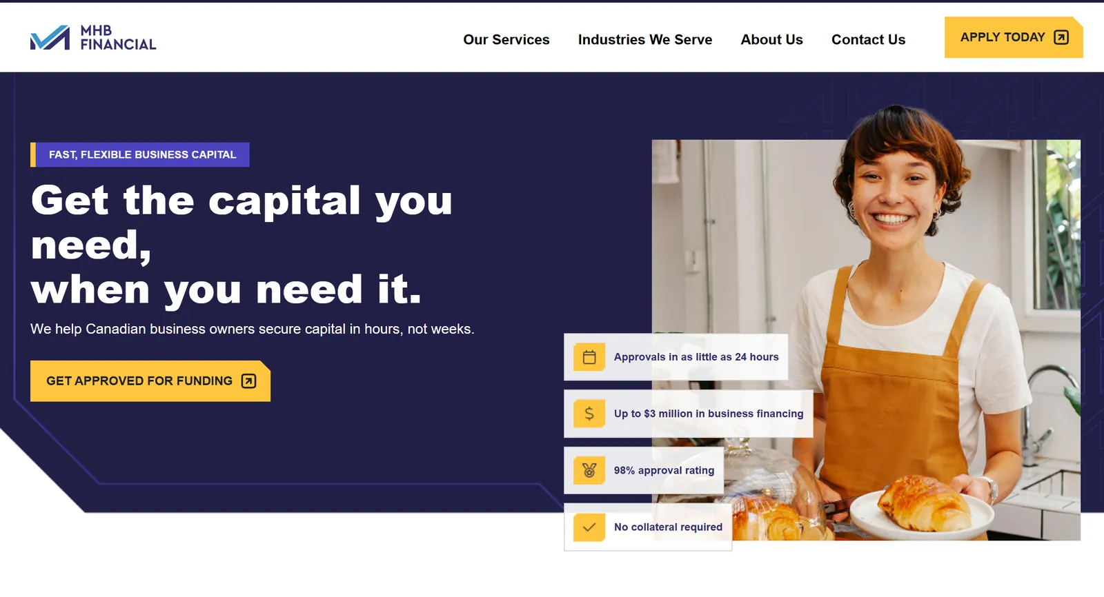 MHB Financial business financing website homepage