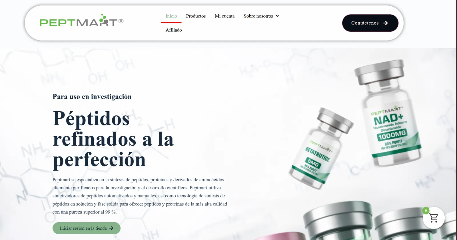 PeptMart research peptide storefront homepage