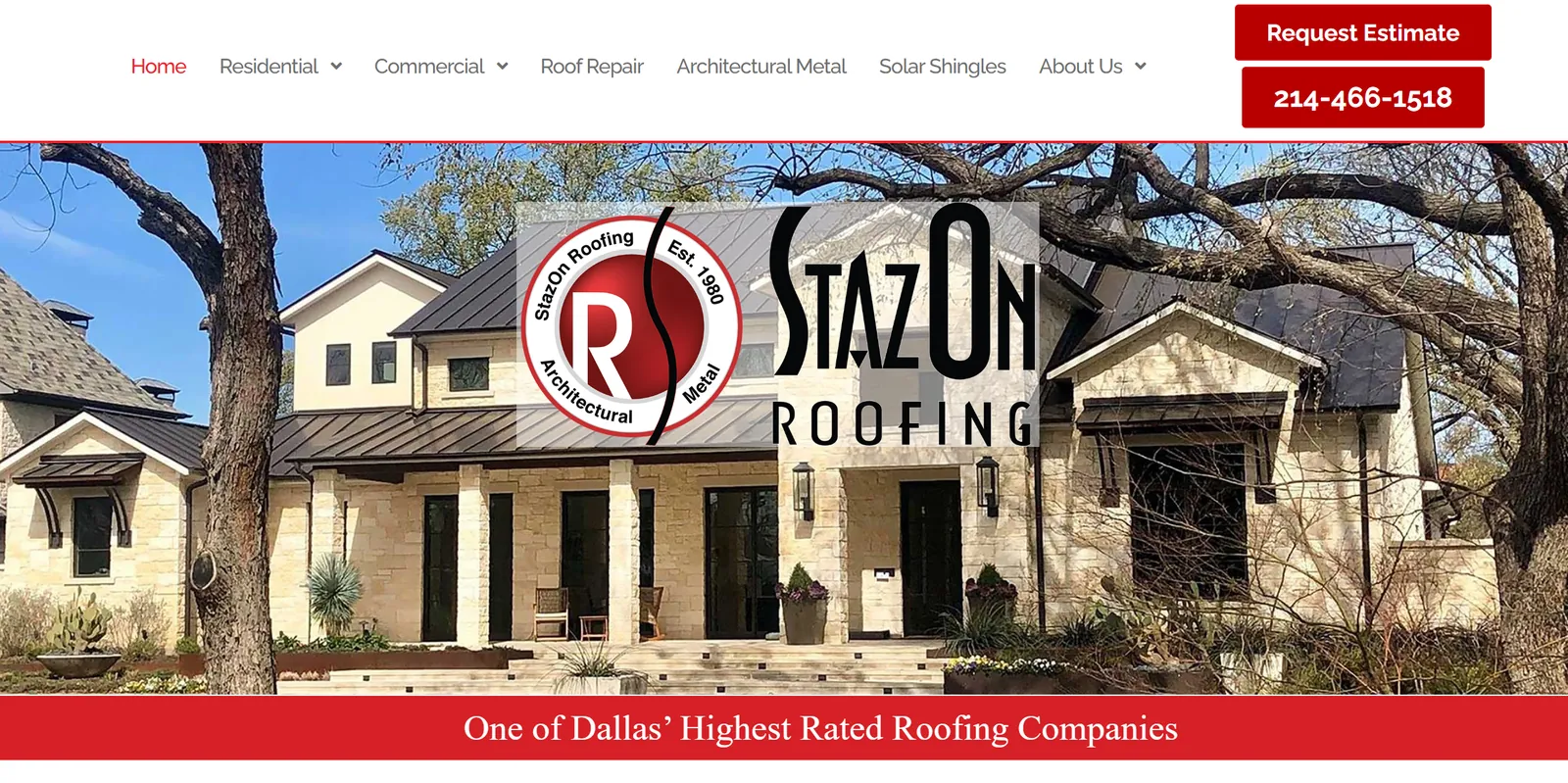 Stazon Roofing contractor website homepage