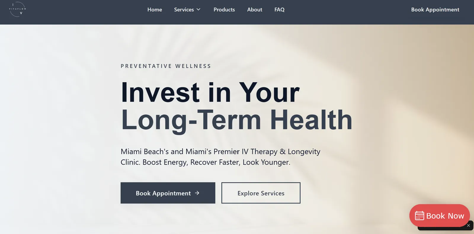 VitaFlow Miami Beach wellness clinic website homepage
